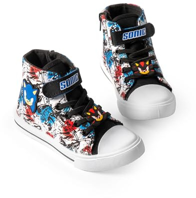 Sonic The Hedgehog Zapatillas Altas para niño con Correa | Shadow The Hedgehog Niño Negras Azules Rojas Grafik Footwear | Mercancía sónica STH Mercancía
