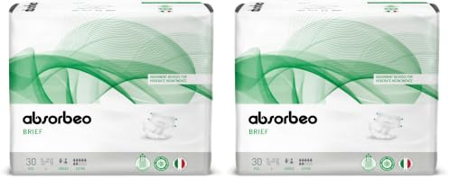 Absorbeo Windel EXTRA 30 Stück, Saugfähiges Hilfsmittel für Mittlere Blasenschwäche, Absoluter Komfort, Totaler Schutz, Anti-Odour-System, Vollständig Atmungsaktiv, Unisex, Größe L (Packung mit 2)