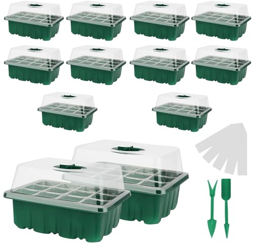 NAMYEUT 12 Pack 144 Cells Seed Starter Trays, Seedling Propagator Growing Trays, 5.5x5.5cm Deep Plant Germination Tray Kit for Vegetables Herbs Flowers