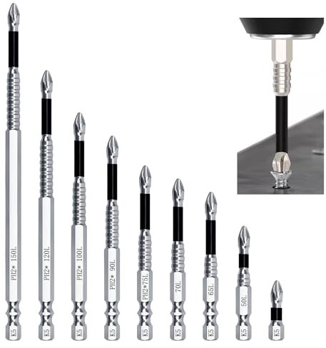 9 Pcs High Magnetic Screwdriver Drill Bit Set Strong Anti-Slip Magnetic Screwdriver Bits Anti-Slip Drill Bits Precision Screwdrivers Set for Electric Tools and Impact 25 50 65 70 75 90 100 120 150mm