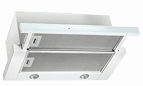 VLANO SLIDE 60 Einbau-Dunstabzugshaube, Teleskophaube, ausziehbare, Flachschirmhaube 60cm, mit Fernbedienung, 4 Leistungsstufen, Weiß, Touch Control, 685 m³/h, LED-Beleuchtung