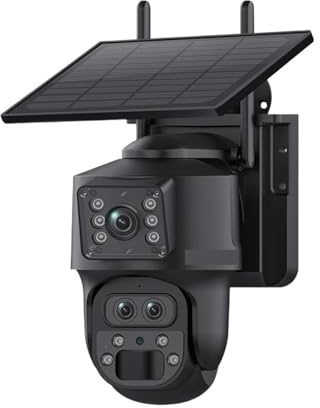 KVBRUI Telecamera Solare con Zoom 15X, 4G, 12 MP, Tre Lenti, Vista a 360°, Pannello Solare da 5 W, Telecamera di Sicurezza PTZ IP for Esterni, Batteria da 7800 mAh(12MP 4G 15X 128GB)