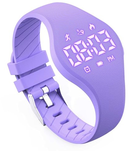 Konewos Kids Led Fitness Tracker Watch for Boys Girls, No App, Digital Sport Wristwatch, Waterproof, with Pedometer Alarm Clock, for Teens Children Students Ages 5-16 (Purple)