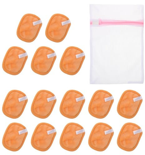 VILLCASE Toallas Faciales de Doble Capa Naranja 15 Unidades con Bolsa de Lavado, Paños para Lavarse la Cara Reutilizables, Absorbentes y Portátiles para Cuidado Facial y Viaje