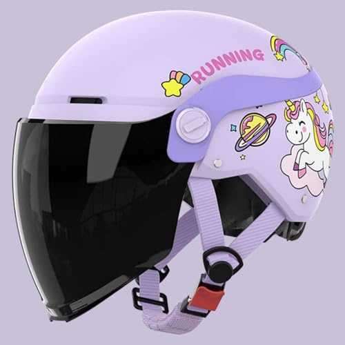 Jethelm Für Kinder, Kinder-Rollerhelm Mit Sonnenblende Für Jungen Und Mädchen Von 3 Bis 12 Jahren, ECE 22.06 Zertifiziert Offener Motorradhelm Für Kinder I,50-62cm