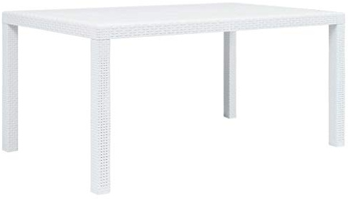HGBNMER White Plastic Rectangular Garden Dining Table with Faux Rattan Look, 59.1x35.4x28.3 Inches, Seats Six, Durable and Lightweight for Outdoor Patio