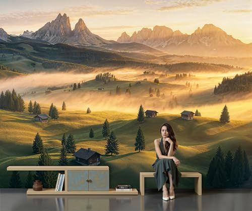 Oro Mural Papel Tapiz Seda con Magnífico Amanecer La Montaña – Fotomural Decorativo Natural para Sala, Dormitorio Infantil o Adulto – Realismo Natural Diseño, 350 x 256 cm