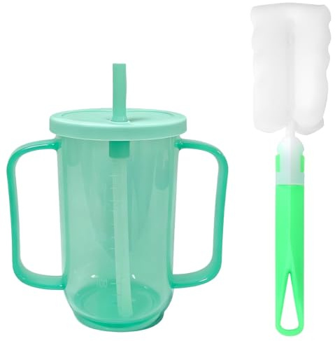 RQcMid Lot de 2 gobelets à bec pour personnes âgées - Avec poignée - Anti-fuite - Pour les soins et les voyages - Manipulation facile en cas de déglutition - Hauteur : 19 cm