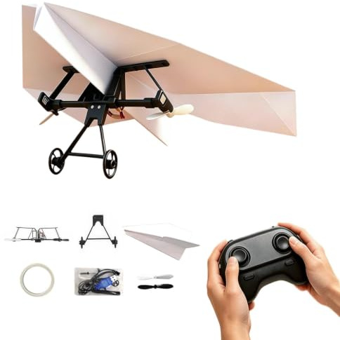 RC Paper Airplane Kit with Gyro Stabilizer Plane Launcher Construction Set | Dubbla Propellrar Hopfällbar Flygande Leksaksdrönare Med Fast Vingar Lättviktsgliderverktyg För Hobbyister Nybörjarreklamblad