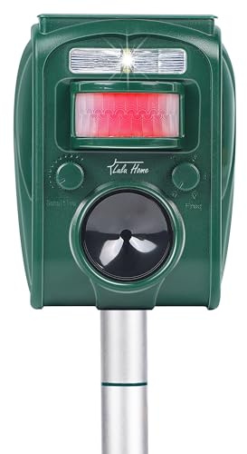 Lulu Home Ultrasonic Animal Repeller, Outdoor Weatherproof Solar Powered Rodent Repeller with Motion Activated Flashing LED Light, Repel Dogs, Cat, Squirrels, Raccoon, Rabbit, Fox & More
