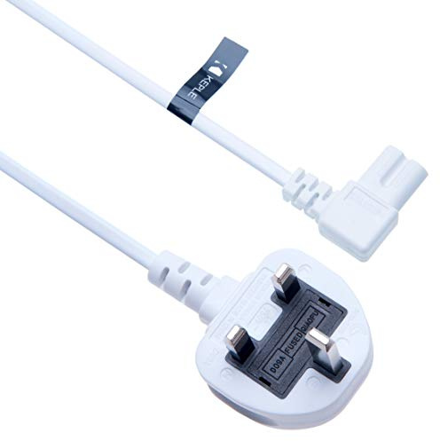 2 Pin Mains Power Lead Fig Figure 8 Right Angle Flat Cable Compatible with Samsung Panasonic JVC Philips LG Sony TV | Canon Pixma HP Brother Printer | 90 Degree Angled UK 5m (White)