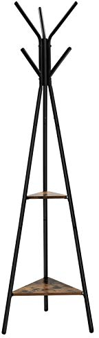 VASAGLE Coat Rack with Stands, Coat Rack, Hallway, Industrial Style, with 2 Shelves, for Clothes, Hats, Bags, Rustic Brown and Black RCR16BXV1