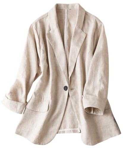 Spring Jackets for Women 2024 Linen Clothes Business Casual Outfits Office Work Casual Lightweight Summer Blazer, Beige, L