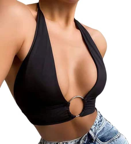 NA Sexy Hollow Out Halter Camisole Top Donne Y2K Anello Halter Collo Gilet Crop Top Bralet Leopard Bandage Club Top