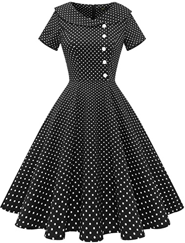 Wedtrend Abito da cocktail da donna, rockabilly, abito da sera, corto, vintage, da donna, anni '50, Punti bianchi neri, XS