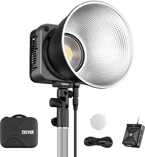 ZHIYUN Molus G200 [Official] Videoleuchte 200W, COB LED Videolicht mit Bowens Mount, Bi-Color Streaming Licht mit 61500 Lux/ 2700~6500K/ CRI≥95/ TLCI≥97/ APP Control, Ultraleise Video/Foto Licht