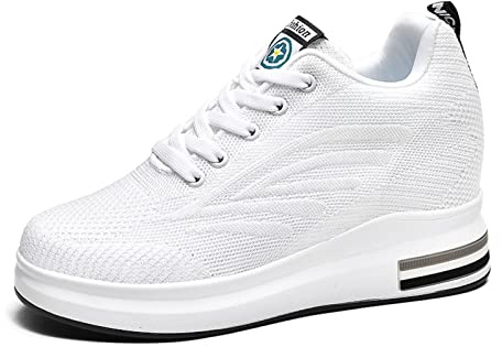 AONEGOLD Zapatillas de Cuña para Mujer Nuevo Transpirable Invisible Interior Alta Zapatos Casuales Zapatillas Altas Primavera/Verano Tacón Cuña 9CM(Blanco,36EU)