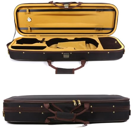 WUQIMUSC Caja de violín de Lona 4/4 tamaño Completo de Madera Rectangular con Correas duraderas 2 Soporte para Arco Bolsa de violín de Viaje
