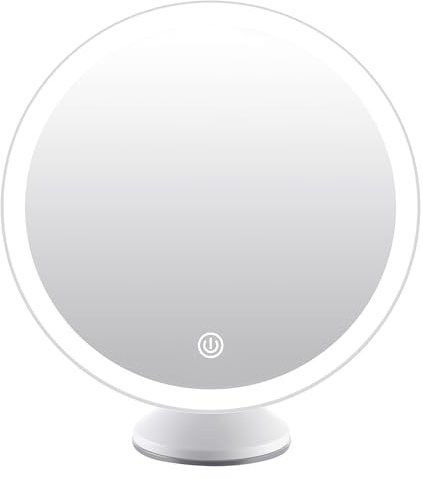 Espejo Maquillaje Pared con Luz LED, Recargable Espejo Cosmético con Giratorio y Ventosa de Pared, 3 Colores de Luz, Brillo Regulable, para Baño Habitación