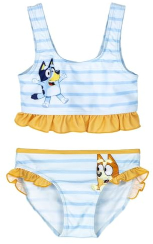 Bikini Infantil de Bluey - Color Azul y Amarillo - Talla 4 Años - Bañador Niña Fabricado en 85% Poliéster y 15% Elastano de 210 gsm - Secado Rápido - Producto Original Diseñado en España