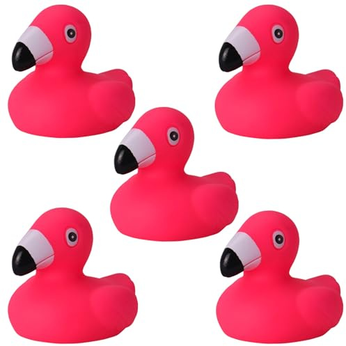 MIJOMA 5er Set Badeenten Badewannenspielzeug, Handbemalt & Latexfrei, Perfekt für Partys, Geburtstage, Weihnachten, Baby-Partys & Mehr – Tolle Badezimmerdekoration, 6 cm Hoch (Mini-Flamingo)