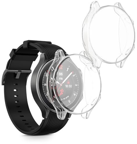 kwmobile 2X Silikon Hülle für OnePlus Watch 2 / Oppo Watch X Schutzhülle - Fullbody Display Cover Set aus Silikon - Transparent