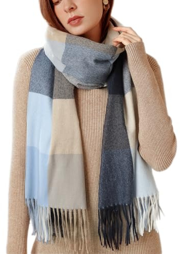 Enwokran Damen Winter Senior Plaid Kaschmir Schal Kariert Pashmina Übergroßer Herbstschal Stolen Tartan Schultertuch Mit Quasten Klassisches Karomuster Warmer Oversized Fransen Poncho