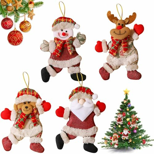 Adornos Navidad Arbol,Adornos Arbol Navidad Colgantes Muñecos,Decoración Arbol de Navidad Colgante de Peluche,4 Piezas Creativo Muñeca Adorno Navidad,para Fiestas Festivas Accesorios