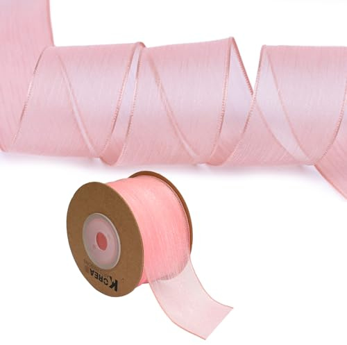 Geschenkband 38 mm, 9.14 Meters Schleifenband Weihnachten, Dekorative Bänder, Band für Geschenkverpackungen, Chiffon Bänder für Hochzeiten, Taufen und Geburtstagsgeschenke (Rosa)