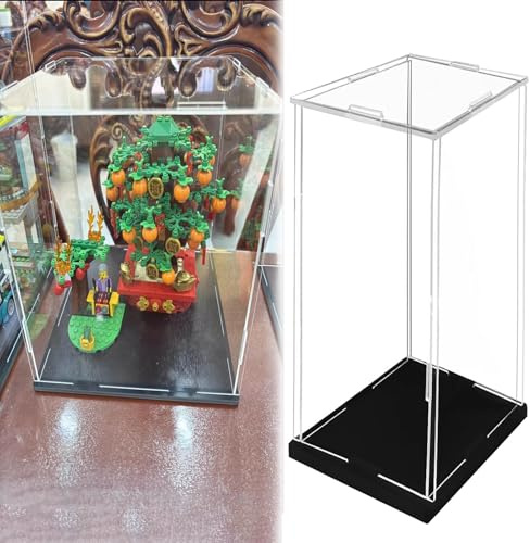 WhamtL Vitrina Expositora Cajas de Exhibición de Acrílico Transparente con Cubierta Antipolvo, Vitrina Cúbica Rectangular Alta, Cajas de Acrílico Apilables Grandes(35x35x45cm(14x14x18in))