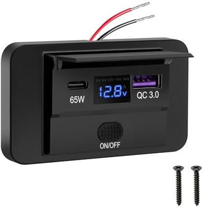 Linkstyle KFZ Ladepanel mit automatischer Leistungsanpassung, 65W PD3.0 USB-C & 18W QC USB-A, Auto Ladegerät mit LED Voltmeter & Schalter, für 12V/24V Wohnmobil Boot LKW