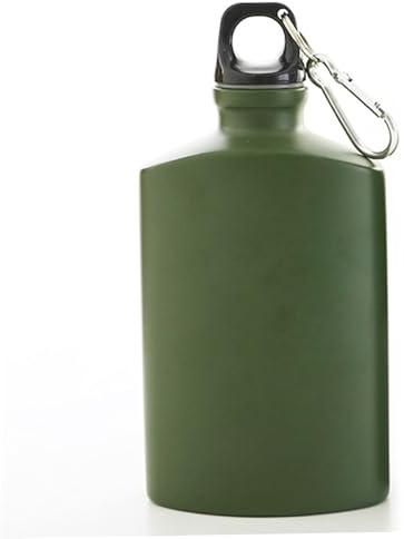 Peosaard Bottiglia d'Acqua Piatta, Borraccia, Bottiglia da Mensa 4x6 da 500 ml, Verde Militare in Lega di Alluminio, Piatta Portatile a Tenuta stagna con Clip per Escursionismo, Campeggio