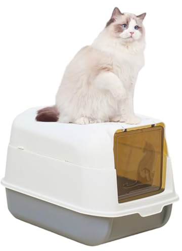 Caja de arena para gatos de 18x13x12 pulgadas con tapa, caja de arena cubierta extraíble, inodoro para gatos de plástico a prueba de salpicaduras y fugas, para hogar de mascotas, con capucha