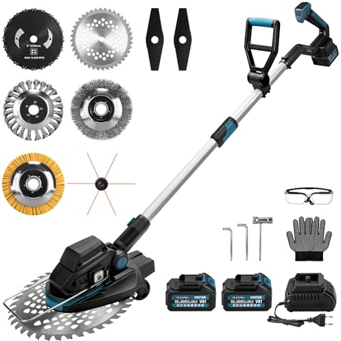 7-IN-1 Akku Rasentrimmer mit 2 x 4Ah 18V Akkus, 1200W Bürstenloser Freischneider Akku mit 7 Klingen und Akkustandsanzeige, 16800 U/min Elektrisch Motorsense für Garten, Rasen & Hofpflege
