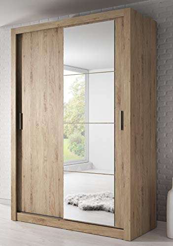 Arthauss Modern Bedroom Mirror Sliding Door Wardrobe ARTI 4 in Oak Shetland 150cm - Flat Pack 2 Sliding Door Wardrobe - Spacious, Modern Mirrored Furniture