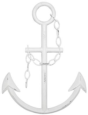 Wall Charmers 16 Rustic Cast Iron Metal Anchor Wall Decor - Boat Anchor Farmhouse Decor - Handmade Nautical Decor (White)