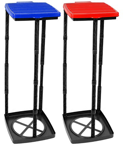 com-four® 2x Müllsackständer mit Deckel - in 3 möglichen Höhen aufbaubar - optimal für Heim, Garten, Werkstatt und Camping - Gelber-Sack-Halter - Abfallsortierer - Müllbeutelhalter (2x - blau/rot)