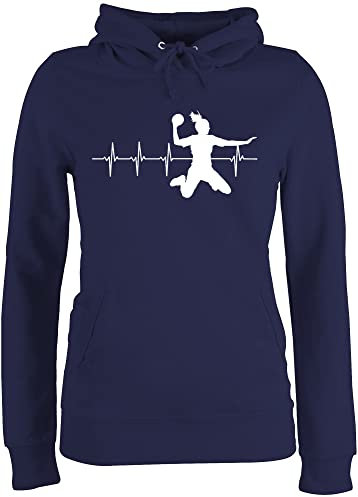 Pullover Hoodie Frauen - EM 2026 Trikot Ersatz - Handball Herzschlag für Damen - M - Navy Blau - handballer handballerin pullis hanball wm damensweatshit halbball kapuzenpullover handball. plovers