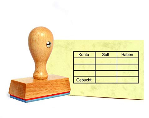DEKOLANDO Stempel Bürostempel Konto Soll Haben Tabelle - ca. 60 x 30 mm - Buchungsstempel Kontierungsstempel aus lackiertem Buchenholz
