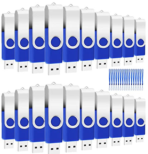 8GB Bulk USB Flash Drives 20 Pack, EASTBULL USB 2.0 Swivel USB Stick Bulk Gig Stick Metal Thumb Fold Storage (Blue)