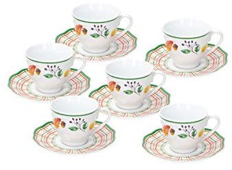 Tognana CV085015620 Set 6 Tazzine caffe con piattino Biancospino Porcellana Decoro Autunnale Capienza 95cc