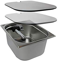Edelstahl Camping Waschbecken 325x265x150 mm integriert + Wasserhahn London + Abdeckung Wohnmobil Caravan Reisemobil (ad-ideen)