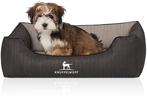 Knuffelwuff Orthopädisches Hundebett Outback aus Laser-gestepptem Kunstleder M-L 85 x 63cm Schwarz/Grau - Abnehmbarer Bezug - leicht zu reinigen - für große, mittelgroße und kleine Hunde