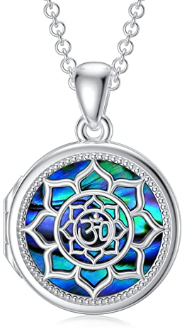 SOULMEET personalisierte Om Lotus Blume Medaillon 925 Sterling Silber Halskette, die 2 Bilder Gedenkfoto Medaillon benutzerdefinierte Geschenk für Frauen Mädchen hält