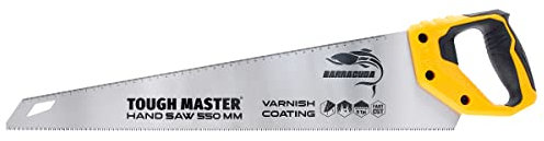 TOUGH MASTER Hand Saw 550mm, Pruning & Cutting Wood, Plastic, PVC Pipes, Razor Sharp Blade 9TPI Comfortable Non-Slip Handle, Wood Saw with Ruler Markings Black & Yellow 65 x 14cm TM-HS559V
