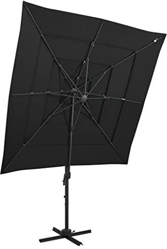 Makastle Sonnenschirm, Marktschirm Gartenschirm Terrassenschirm mit Aluminium-Mast, mit 8 Alu-Rippen, Ampelschirm, Neigung & Kurbel, Schwarz