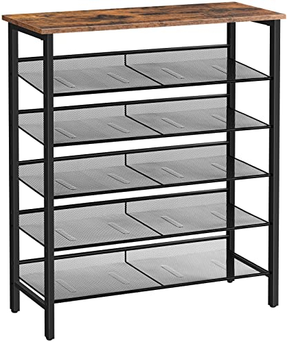 HOOBRO Schuhregal, 6-lagiges Schuhschrank, Verstellbares Schuhablage, Flach und Neigbar, für 18-24 Paar Schuhe, Stabil, Eingang, Korridor, Industrie, vintagebraun-schwarz EBF16XJ01