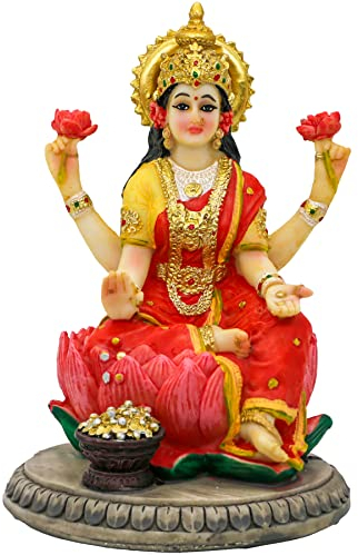 Indian Goddess Lakshmi Statue Figurine - 5.3”H Lakshmi Idols Statue Murti Laxmi Staue Home Office Temple Mandir Pooja Item Diwali Gifts Diwali Decoration for Home Spiritual Gift