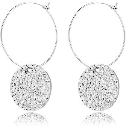 Creolen Damen Ohrringe Sterling 14 Karat Goldfüllung mit Runder Plättchen Anhänger, Hypoallergen Große Huggies Creolen, Durchmesser 30mm Ohrringe