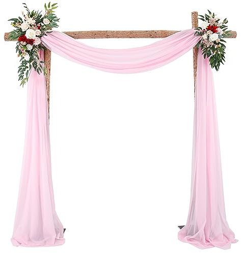 SASIGAYA Querbehang Freihanddeko Rosa Chiffon Vorhang Hochzeit Querbehänge 75x300cm Fensterdekoration Transparentem Voile Hochzeitsbogen Dekostoff Tüll Dekorationen für Fotografie Party Hochzeit